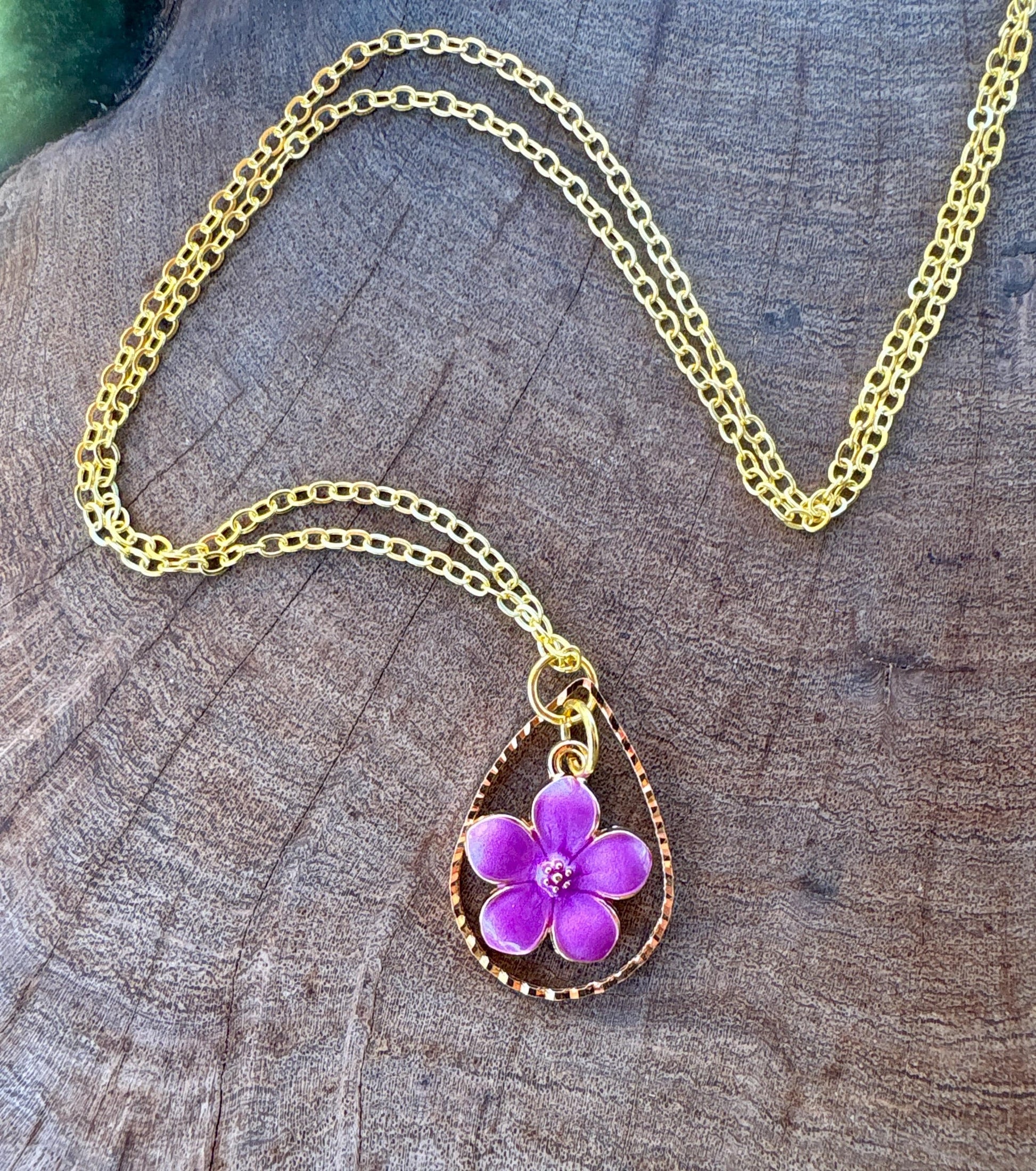 Gold Teardrop Necklace | Purple Fuchsia Flower Pearl Pendant Necklaces Consecrated Jewelry Co.