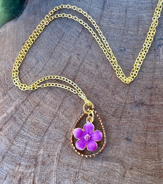 Gold Teardrop Necklace | Purple Fuchsia Flower Pearl Pendant Necklaces Consecrated Jewelry Co.