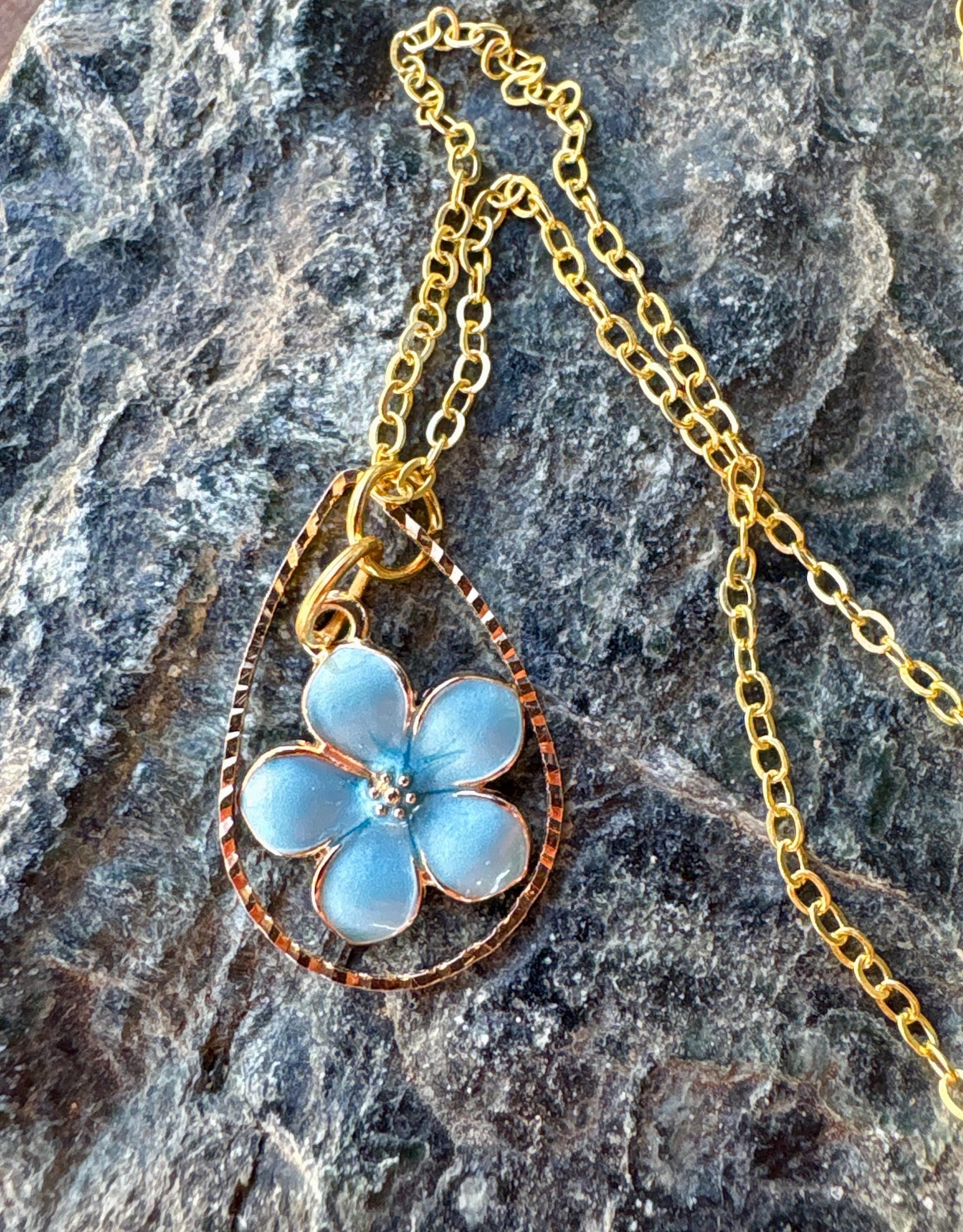 Gold Teardrop Necklace | Blue Flower Pearl Pendant Necklaces Consecrated Jewelry Co.
