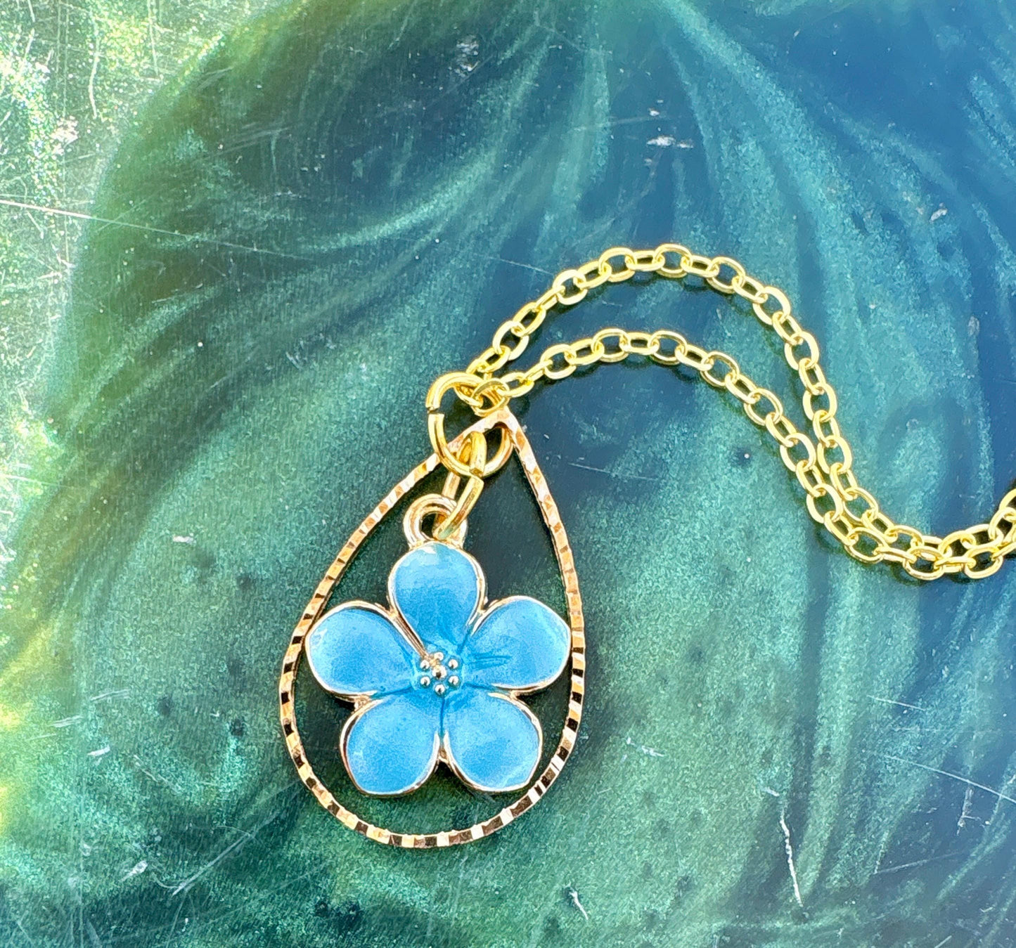 Gold Teardrop Necklace | Blue Flower Pearl Pendant Necklaces Consecrated Jewelry Co.