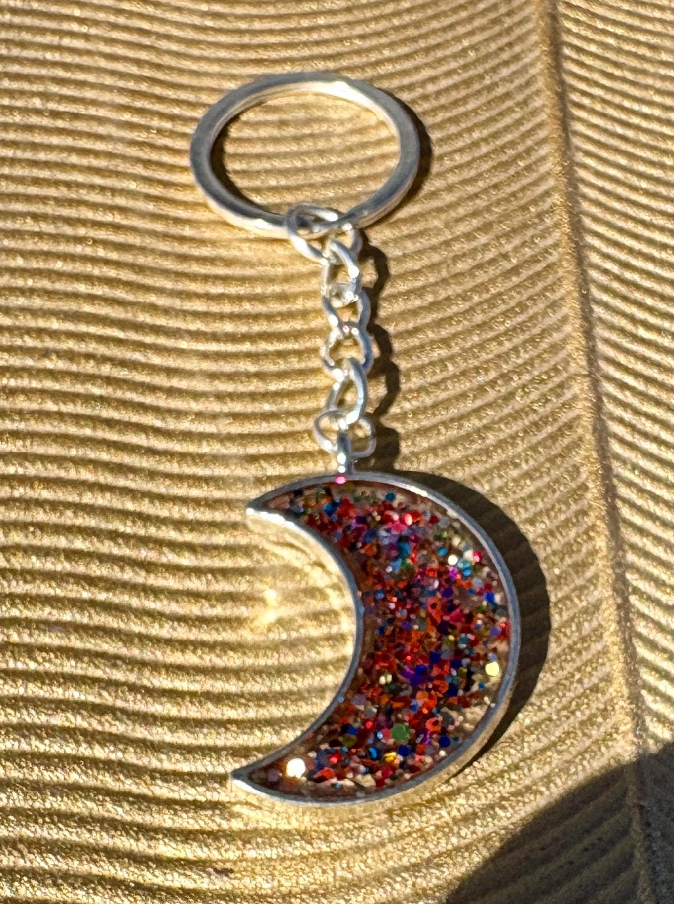 Stardust Moon Keychain | Silver Crescent Resin Galaxy Glitter Keychains Consecrated Jewelry Co.