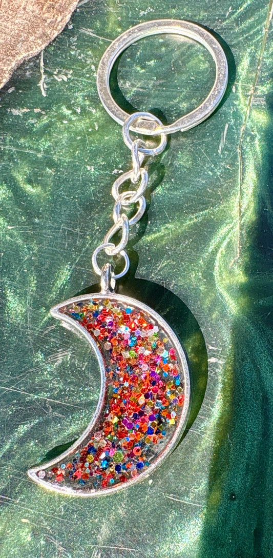 Stardust Moon Keychain | Silver Crescent Resin Galaxy Glitter Keychains Consecrated Jewelry Co.