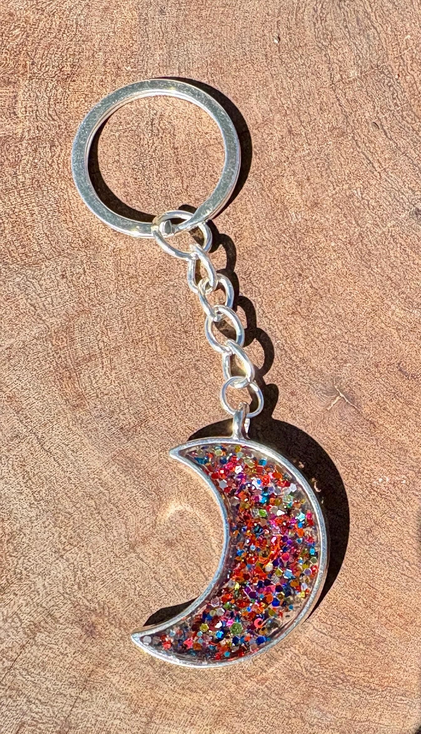 Stardust Moon Keychain | Silver Crescent Resin Galaxy Glitter Keychains Consecrated Jewelry Co.