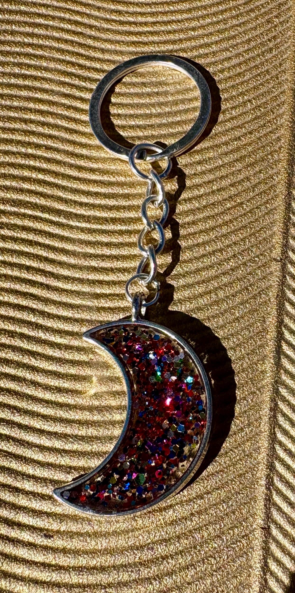 Stardust Moon Keychain | Silver Crescent Resin Galaxy Glitter Keychains Consecrated Jewelry Co.