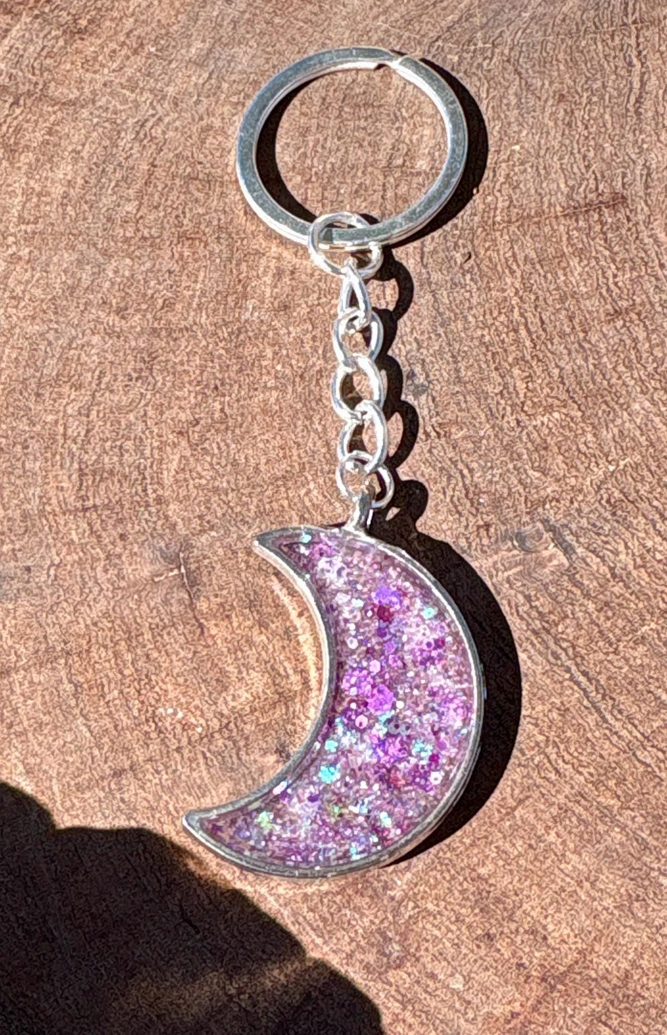 Purple Stardust Crescent Moon Resin Keychain | Consecrated Jewelry Co. Keychains Consecrated Jewelry Co.