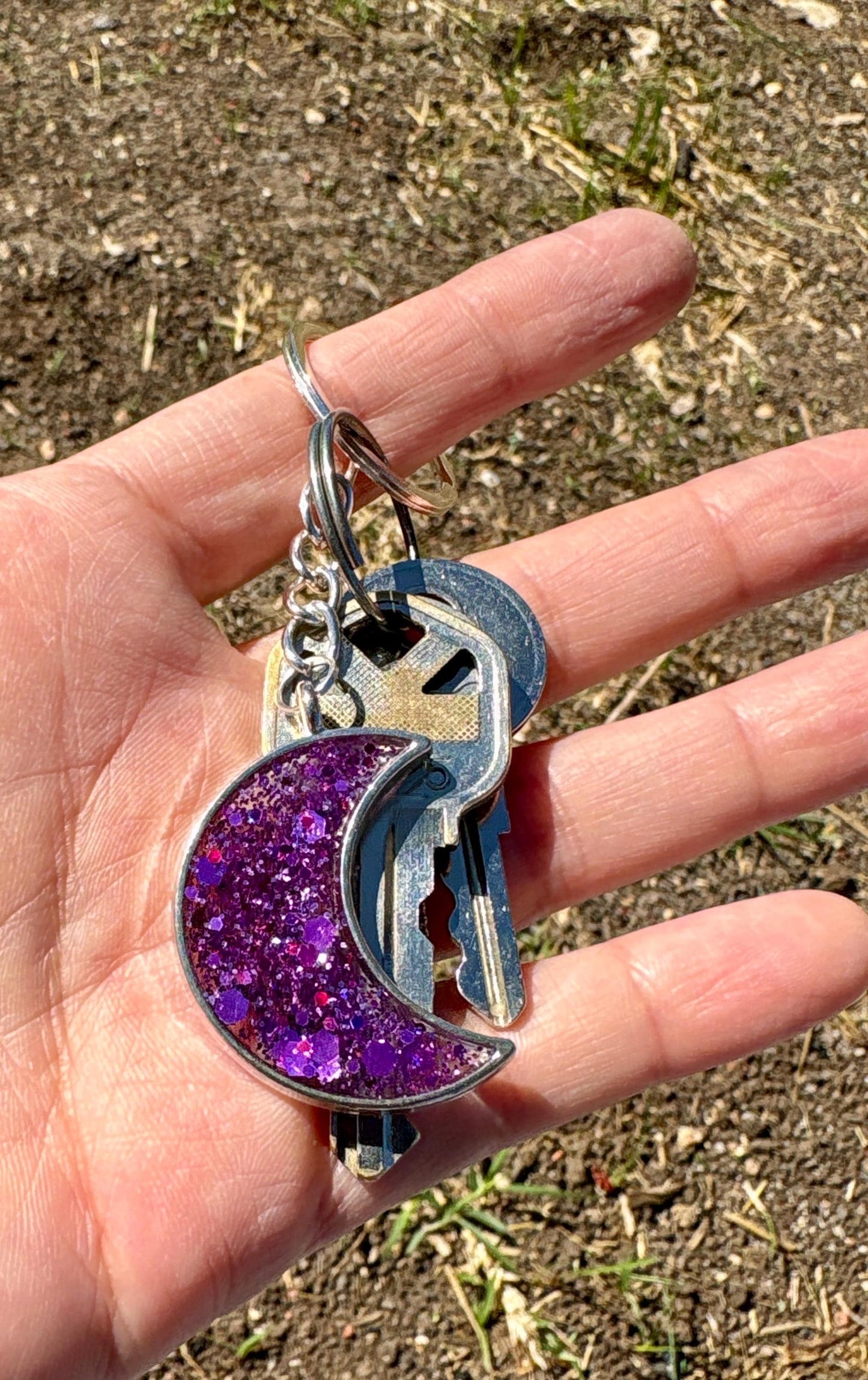 Purple Galaxy Glitter Crescent Moon Resin Keychain | Consecrated Jewelry Co. Keychains Consecrated Jewelry Co.