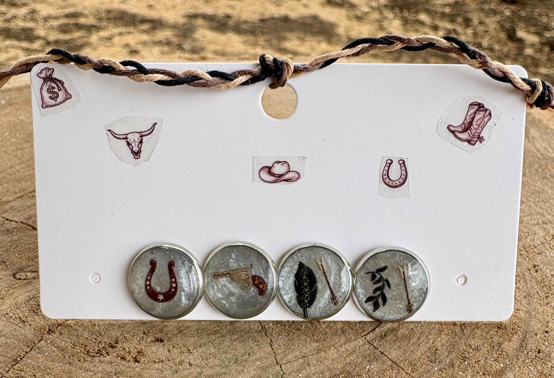 Country Western Stud Earrings | White Green Brown Horseshoe Gun Cowgirl Consecrated Jewelry Co.