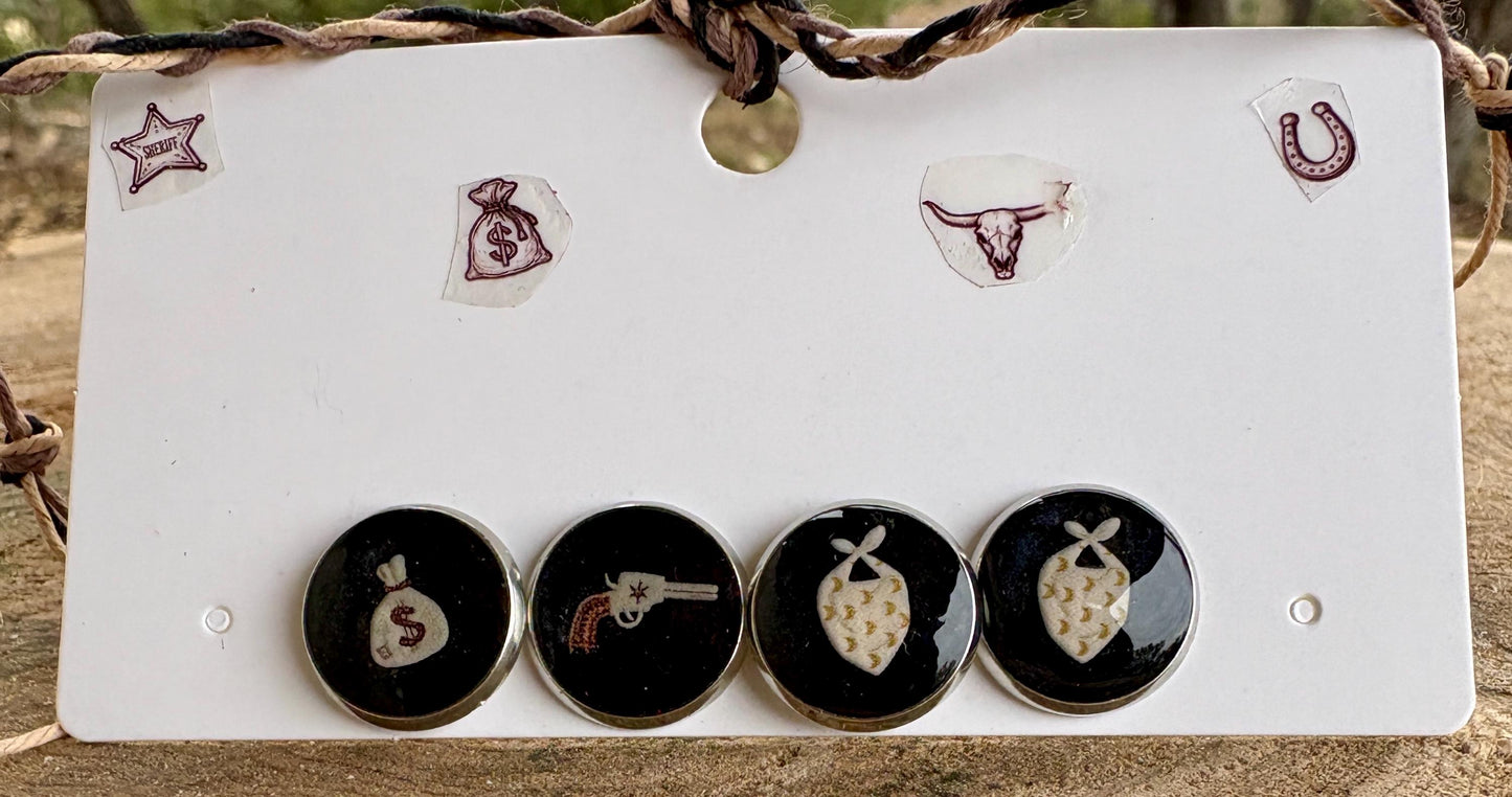Country Western Stud Earrings | Black White Brown Resin Cowgirl Set Earrings Consecrated Jewelry Co.
