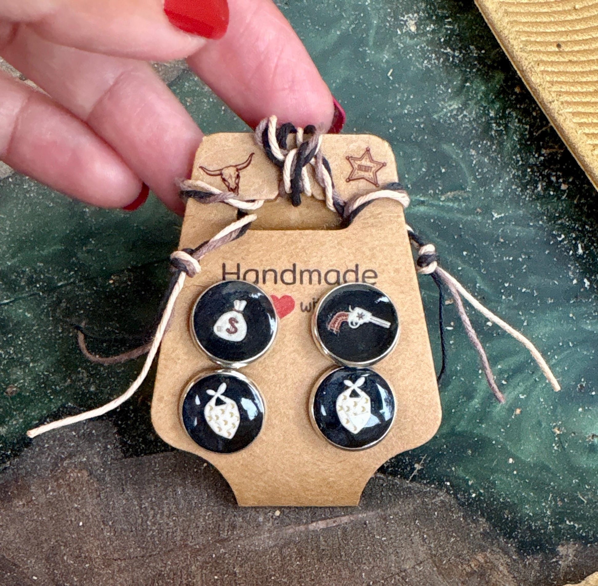 Country Western Stud Earrings | Black White Brown Resin Cowgirl Set Earrings Consecrated Jewelry Co.