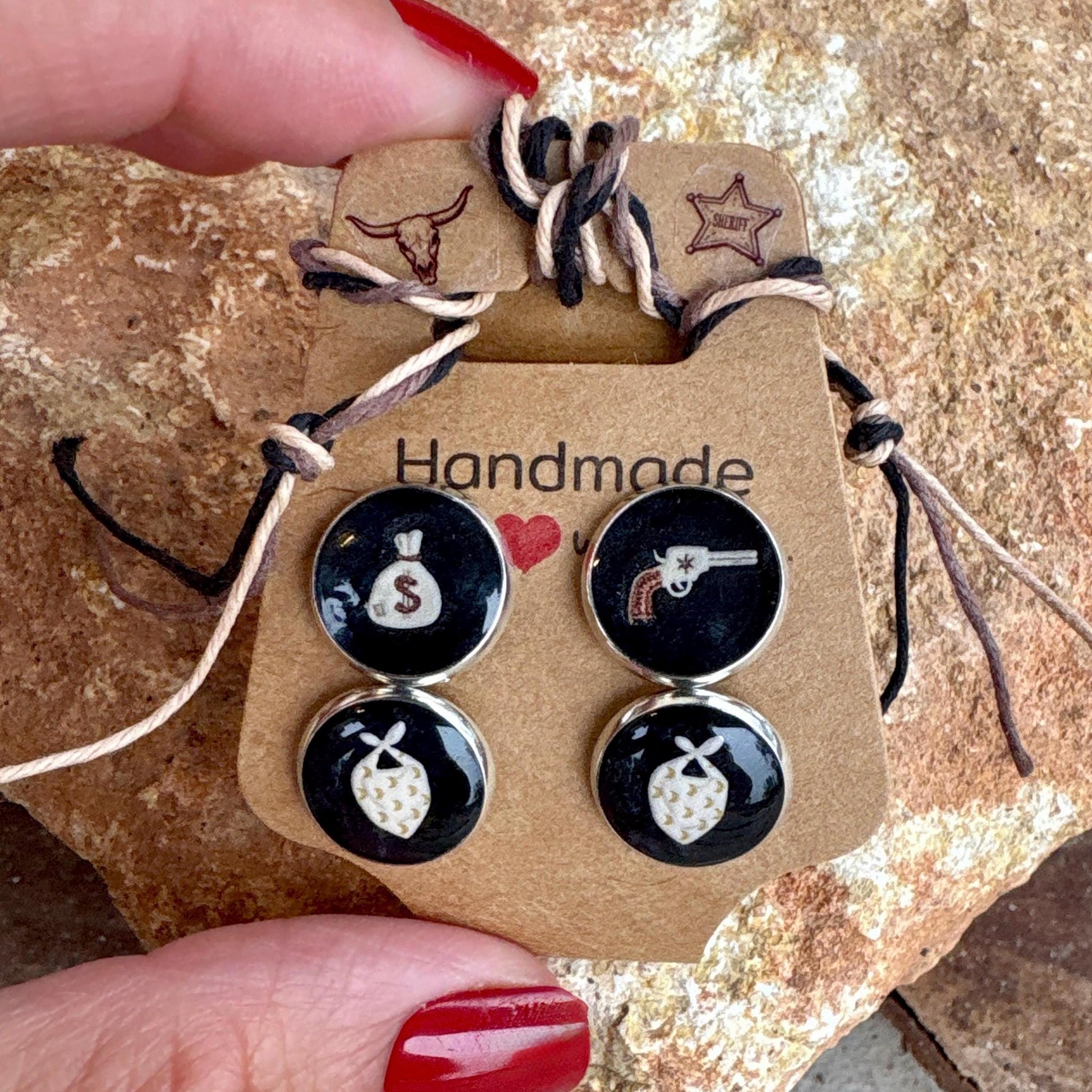 Country Western Stud Earrings | Black White Brown Resin Cowgirl Set Earrings Consecrated Jewelry Co.