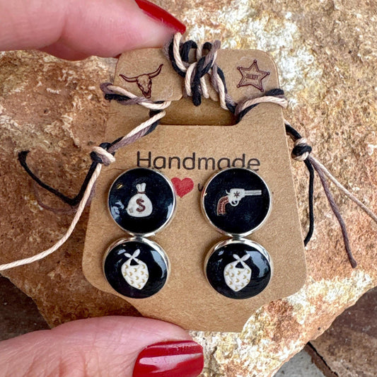 Country Western Stud Earrings | Black White Brown Resin Cowgirl Set Earrings Consecrated Jewelry Co.