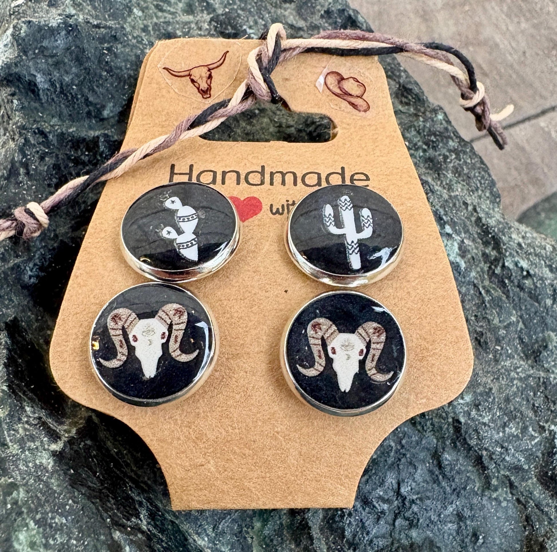 Western Resin Stud Earrings | Cactus & Cow Skull Cowgirl Set Earrings Consecrated Jewelry Co.