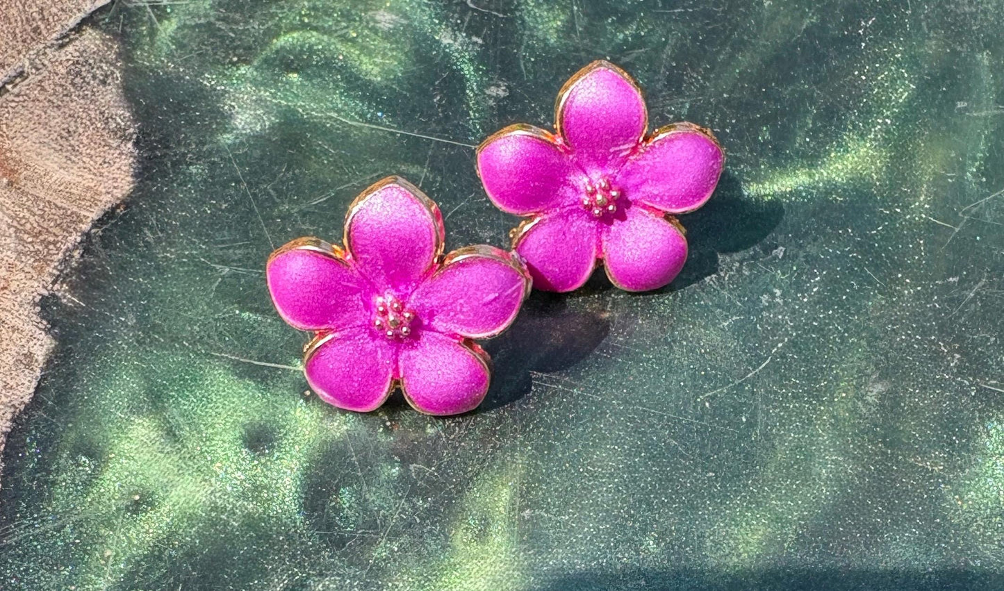 Purple & Fuchsia Enamel Gold Flower Stud Earrings | Consecrated Jewelry Co. Earrings Consecrated Jewelry Co.