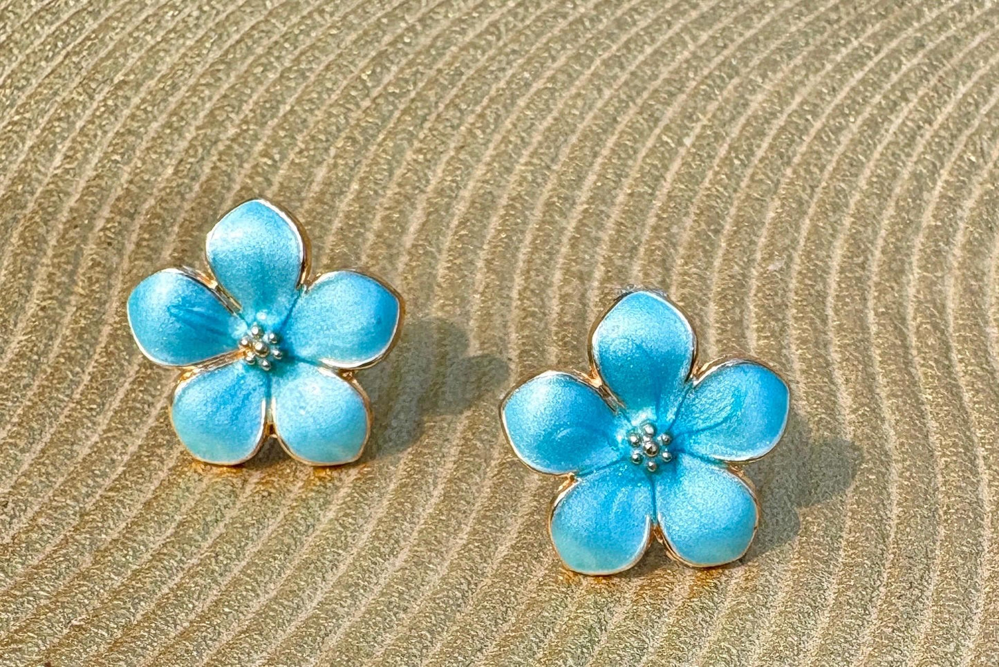 Blue Enamel Gold Flower Stud Earrings | Consecrated Jewelry Co. Earrings Consecrated Jewelry Co.
