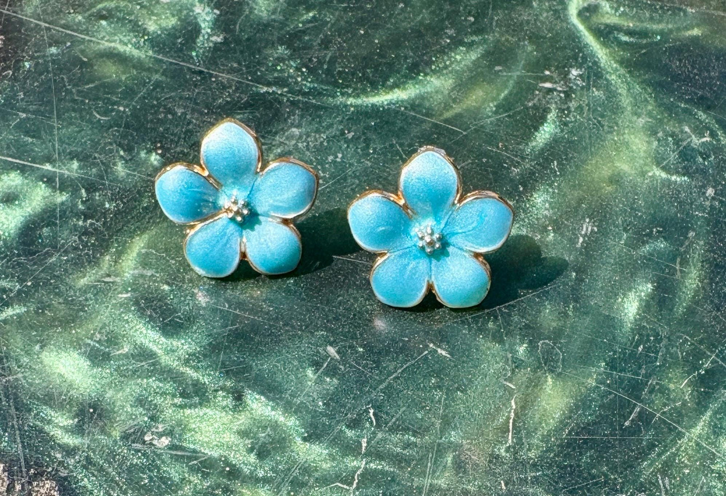 Blue Enamel Gold Flower Stud Earrings | Consecrated Jewelry Co. Earrings Consecrated Jewelry Co.