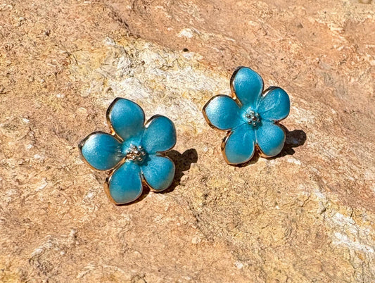 Blue Enamel Gold Flower Stud Earrings | Consecrated Jewelry Co. Earrings Consecrated Jewelry Co.