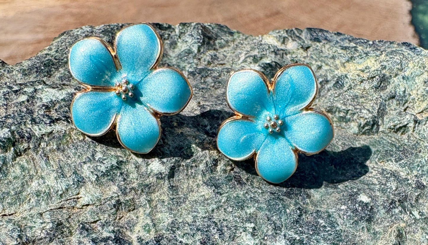 Blue Enamel Gold Flower Stud Earrings | Consecrated Jewelry Co. Earrings Consecrated Jewelry Co.