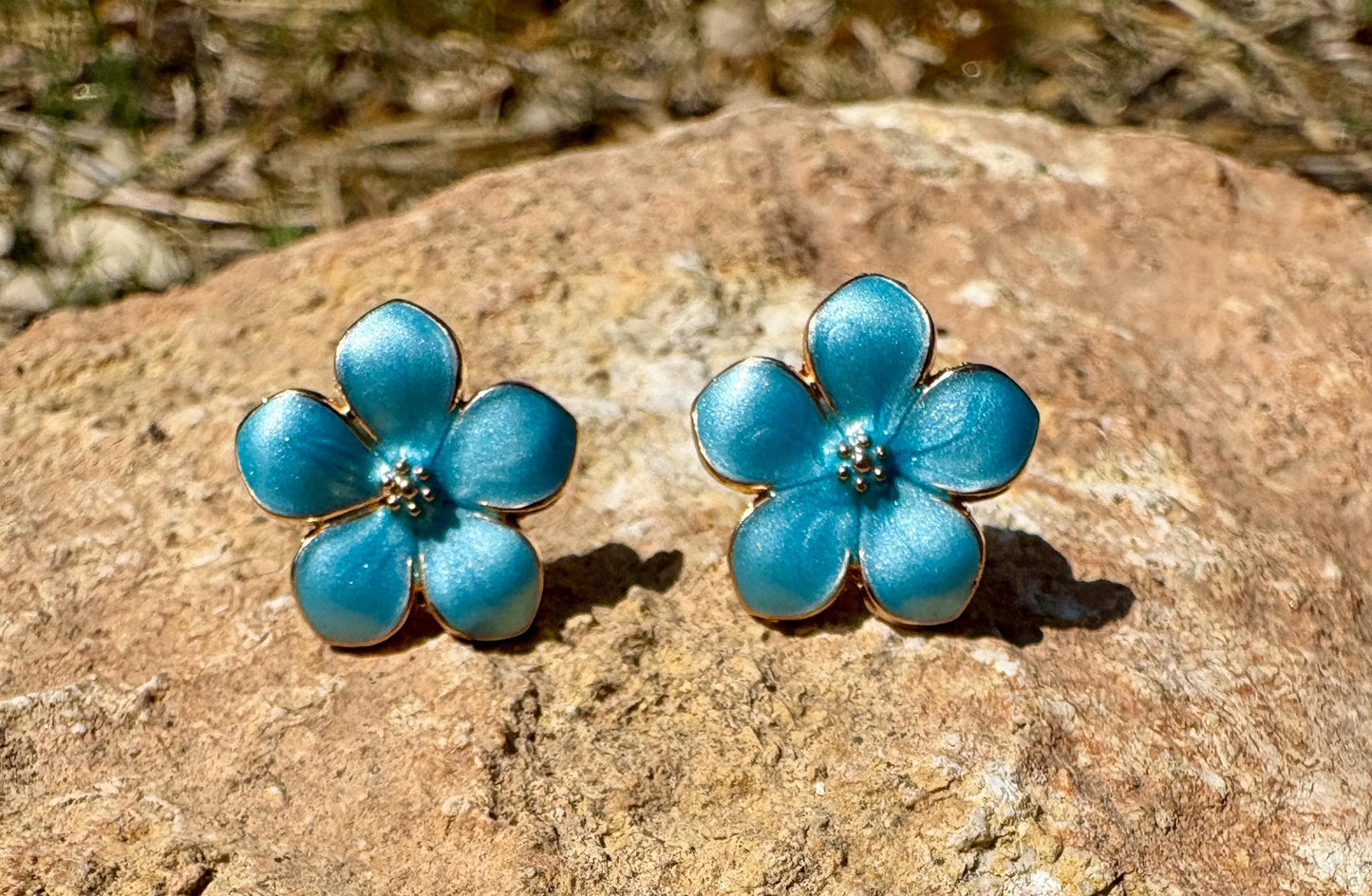Blue Enamel Gold Flower Stud Earrings | Consecrated Jewelry Co. Earrings Consecrated Jewelry Co.