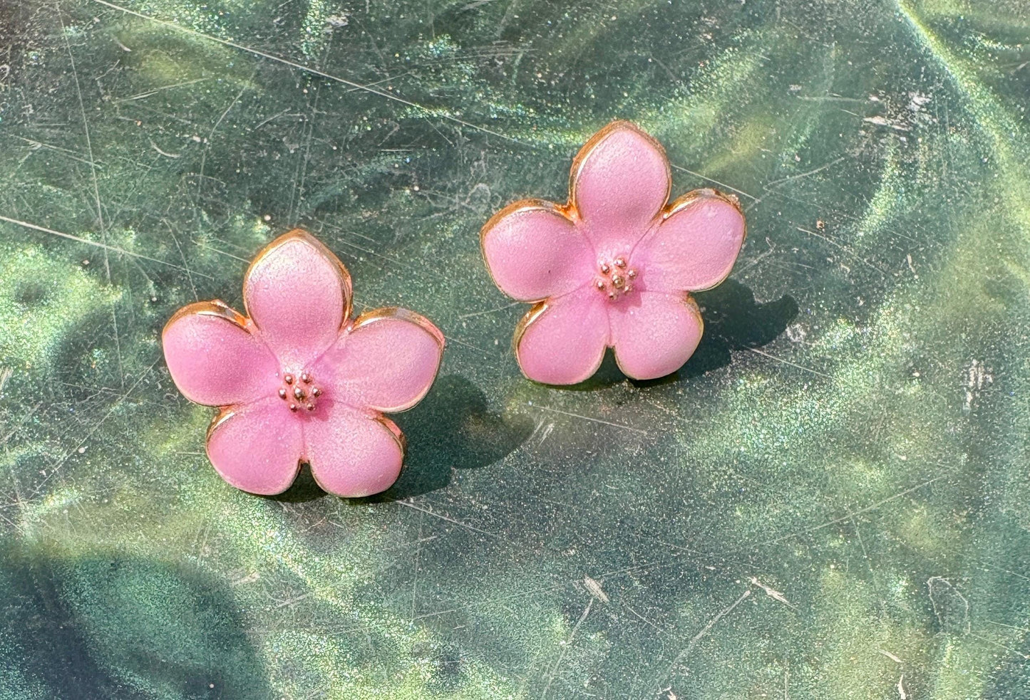 Pink Enamel Gold Flower Stud Earrings | Consecrated Jewelry Co. Earrings Consecrated Jewelry Co.