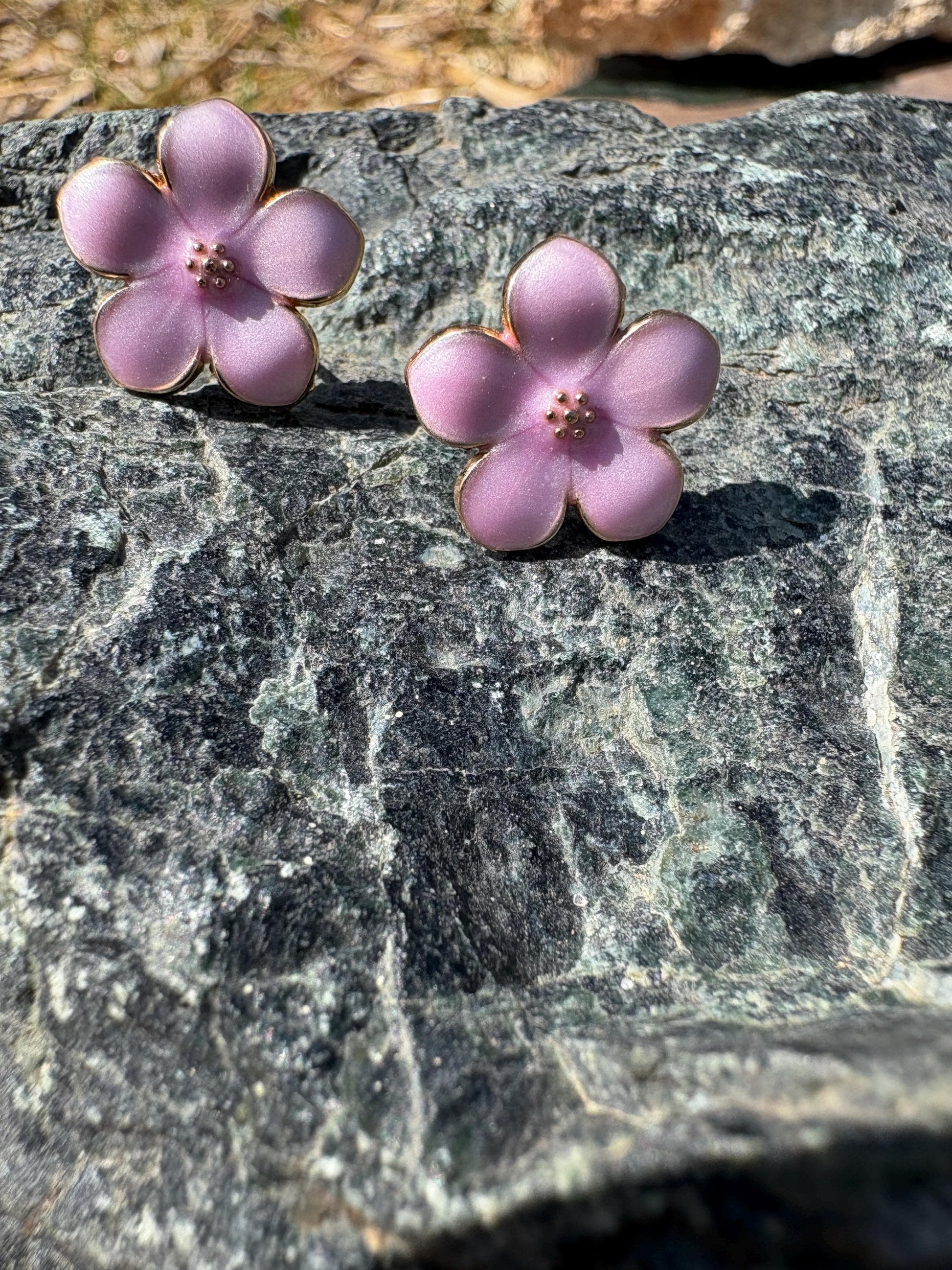 Pink Enamel Gold Flower Stud Earrings | Consecrated Jewelry Co. Earrings Consecrated Jewelry Co.