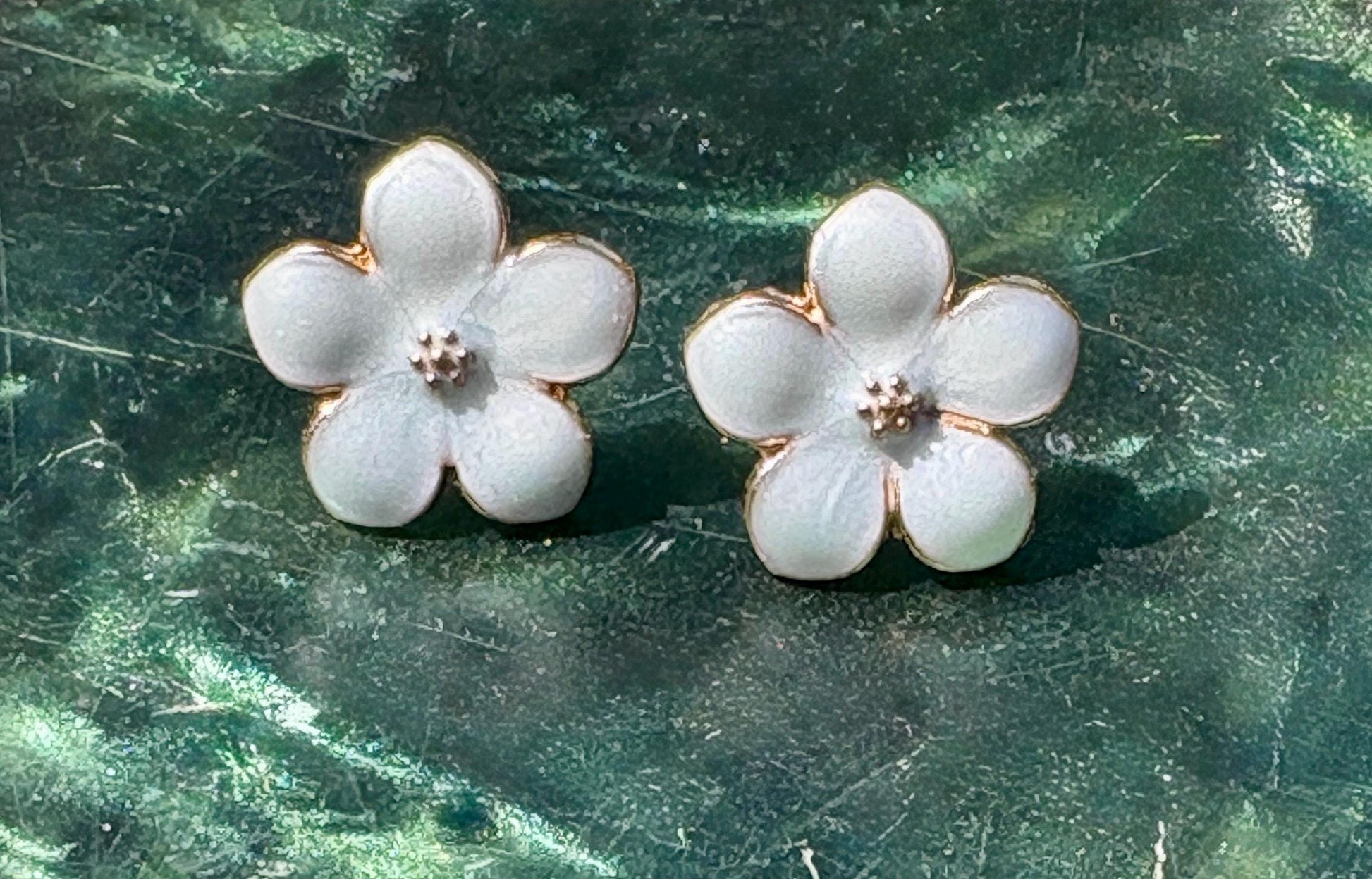 White Enamel Gold Flower Stud Earrings | Consecrated Jewelry Co. Earrings Consecrated Jewelry Co.