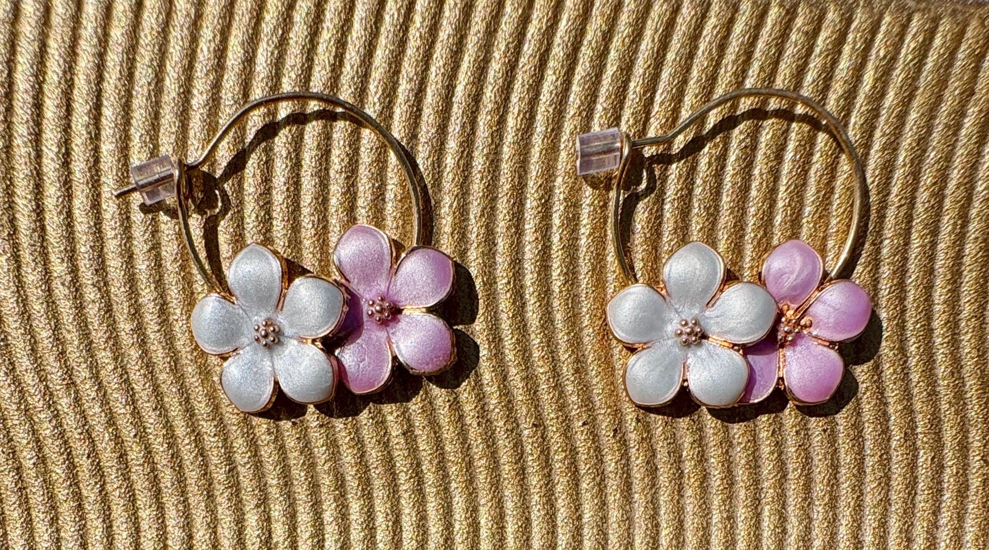 Gold Hoop Flower Earrings | White Pink Enamel Floral Spring Earrings Consecrated Jewelry Co.