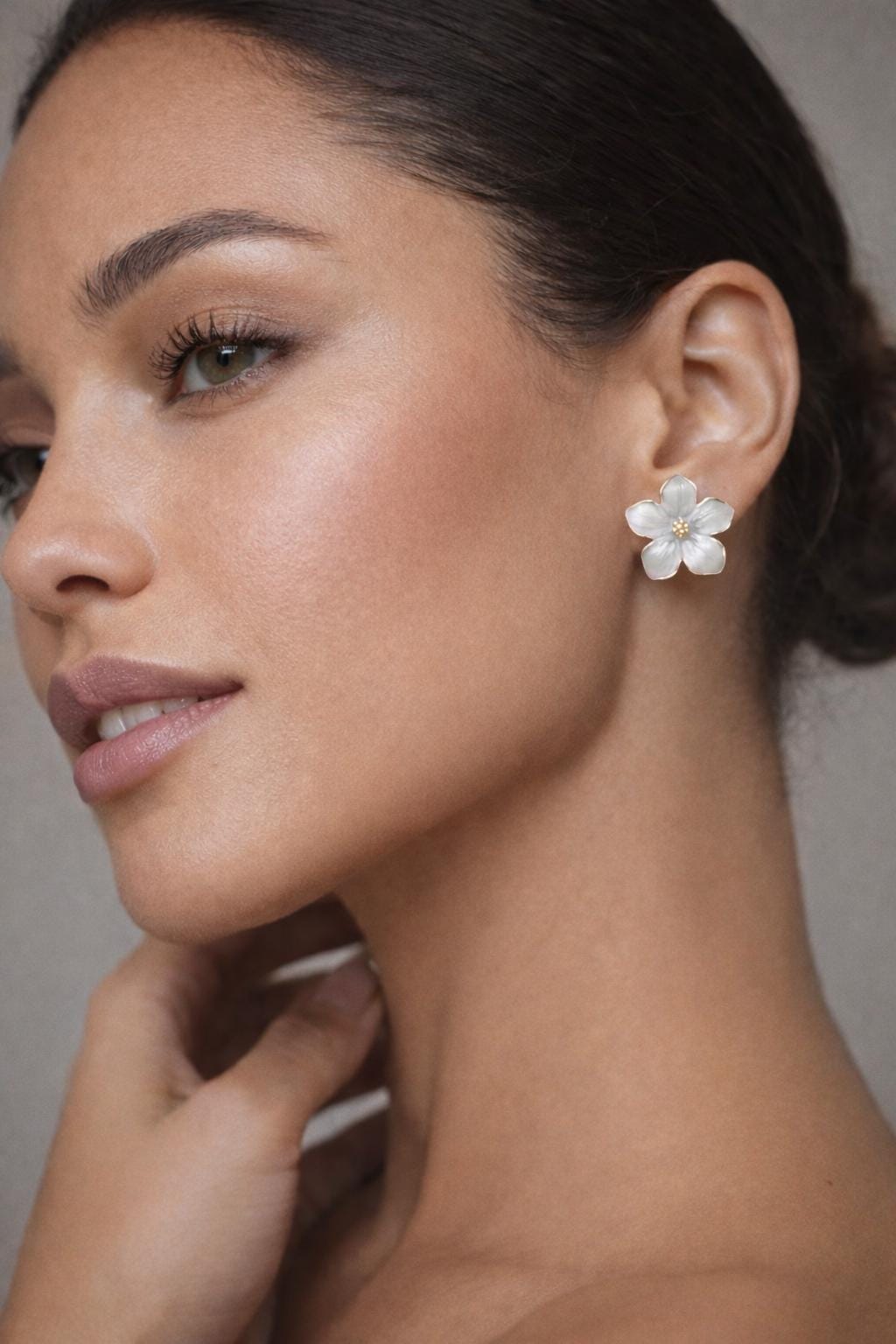 White Enamel Gold Flower Stud Earrings | Consecrated Jewelry Co. Earrings Consecrated Jewelry Co.