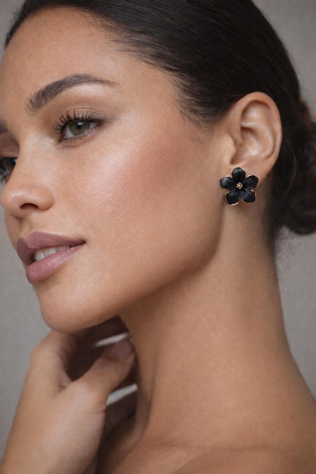 Black Enamel Gold Flower Stud Earrings | Consecrated Jewelry Co. Consecrated Jewelry Co.