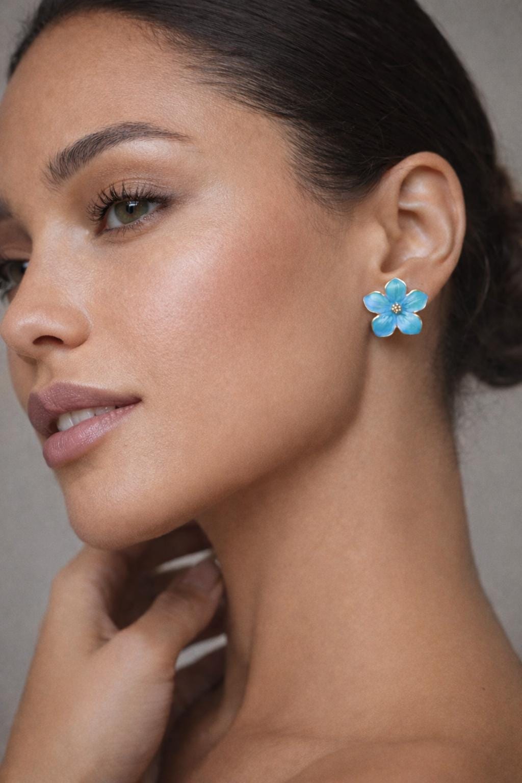 Blue Enamel Gold Flower Stud Earrings | Consecrated Jewelry Co. Earrings Consecrated Jewelry Co.