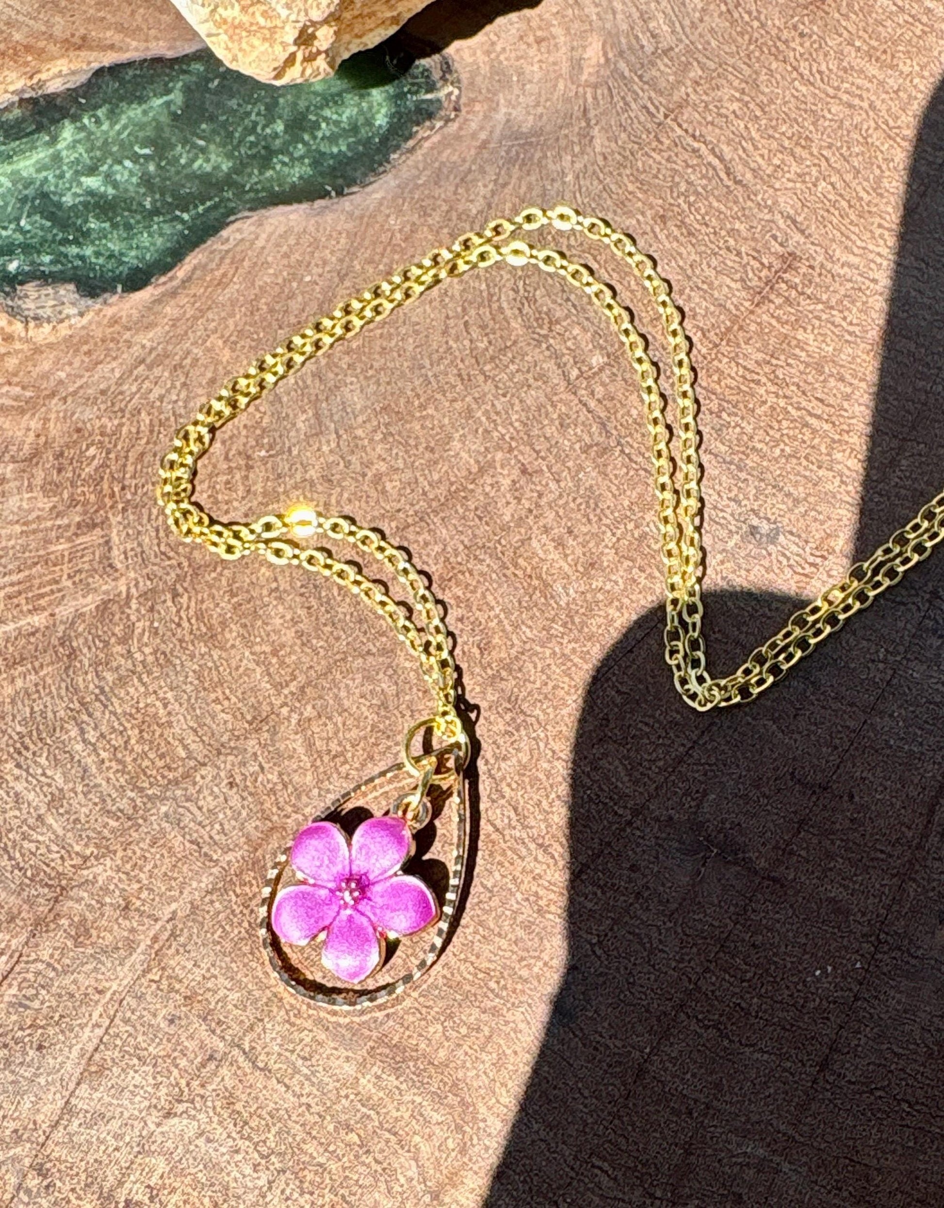 Gold Teardrop Necklace | Purple Fuchsia Flower Pearl Pendant Necklaces Consecrated Jewelry Co.