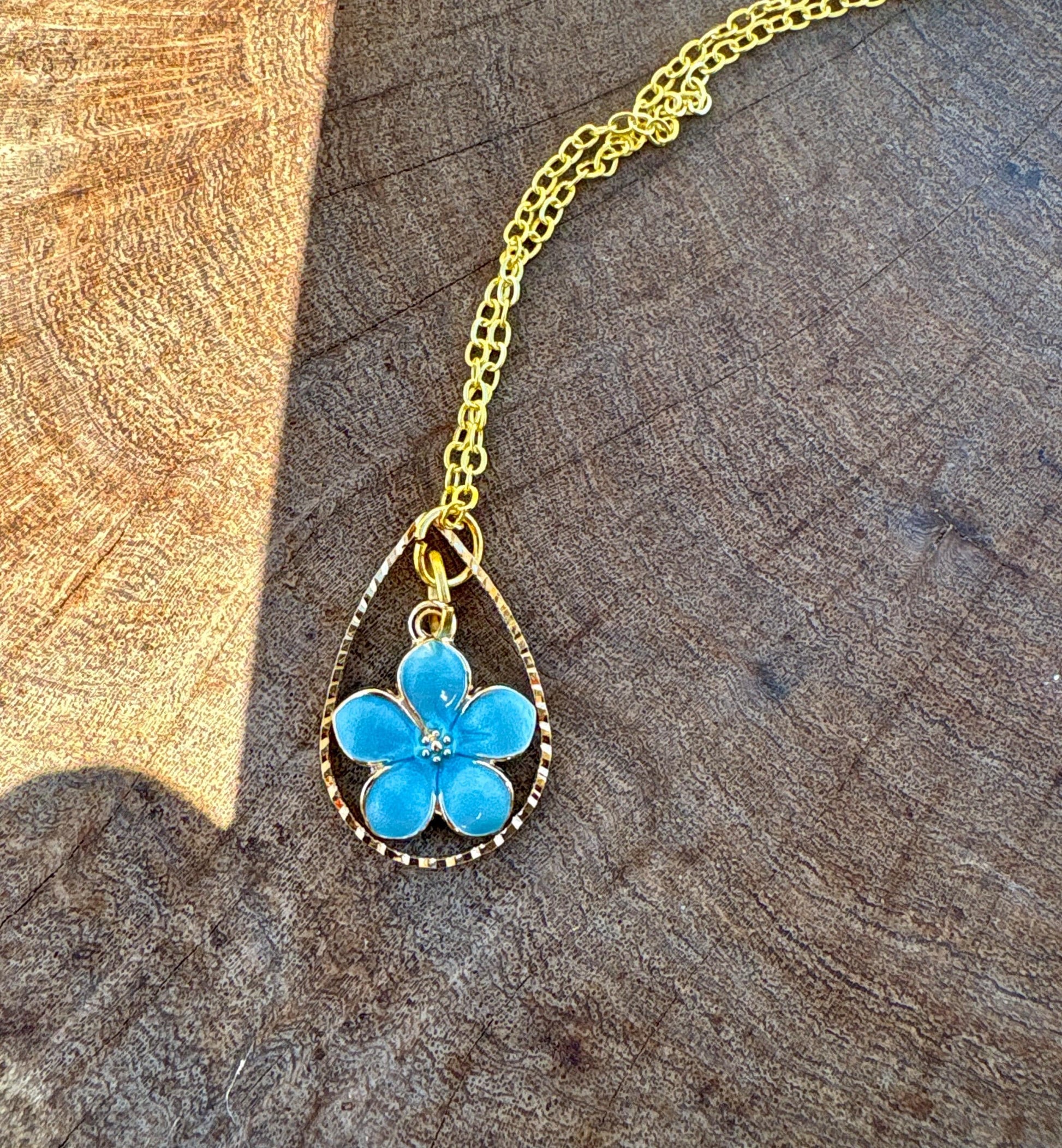 Gold Teardrop Necklace | Blue Flower Pearl Pendant Necklaces Consecrated Jewelry Co.
