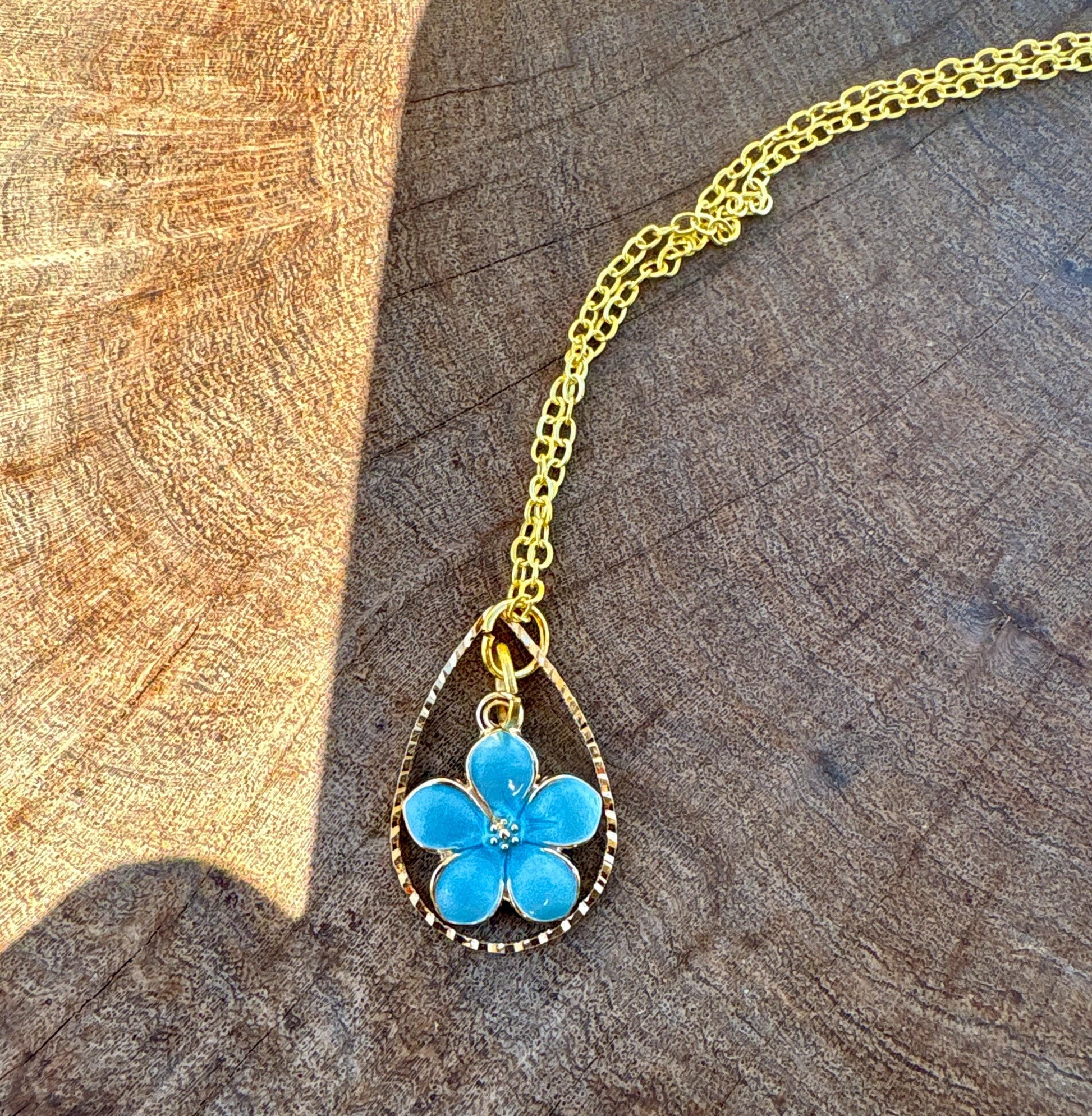 Gold Teardrop Necklace | Blue Flower Pearl Pendant Necklaces Consecrated Jewelry Co.