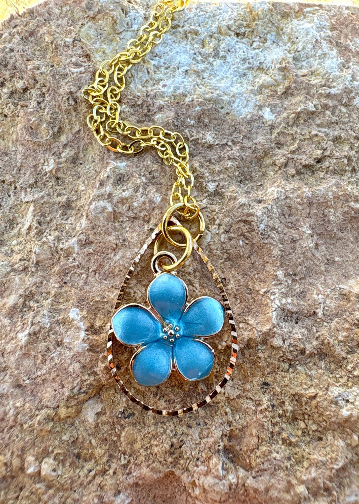 Gold Teardrop Necklace | Blue or Black Flower Pearl Pendant Necklaces Consecrated Jewelry Co.
