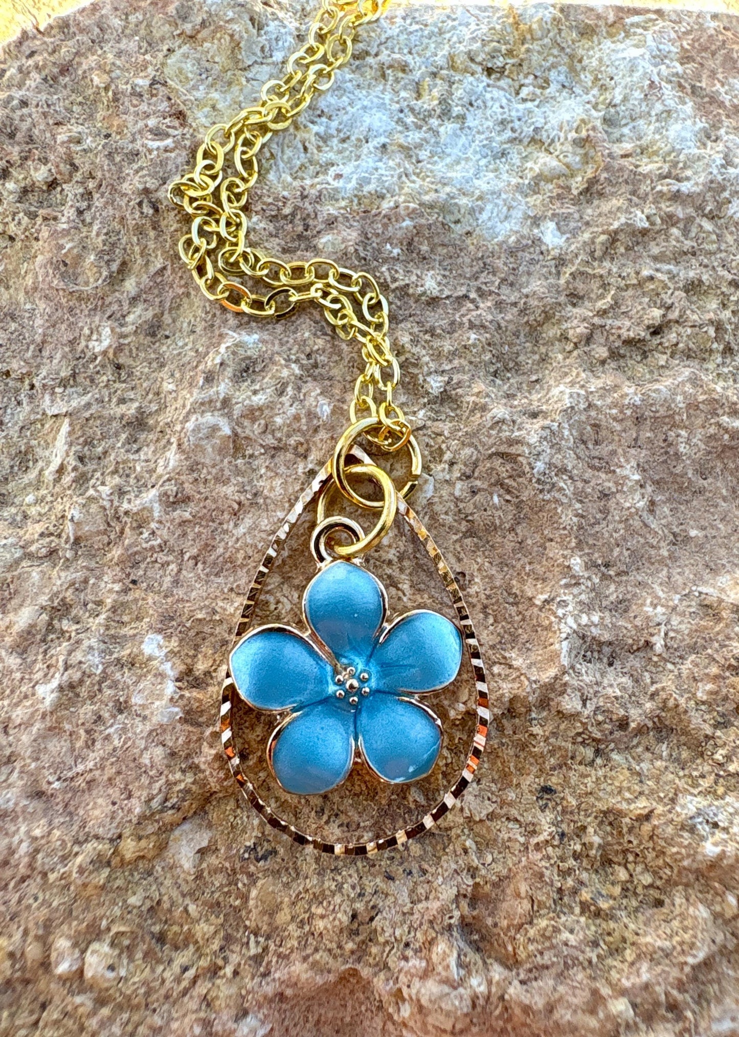 Gold Teardrop Necklace | Blue Flower Pearl Pendant Necklaces Consecrated Jewelry Co.