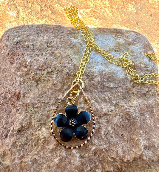 Gold Teardrop Necklace | Blue or Black Flower Pearl Pendant Necklaces Consecrated Jewelry Co.