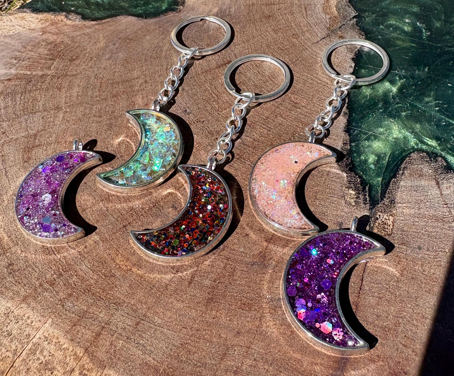 Stardust Moon Keychain | Silver Crescent Resin Galaxy Glitter Keychains Consecrated Jewelry Co.