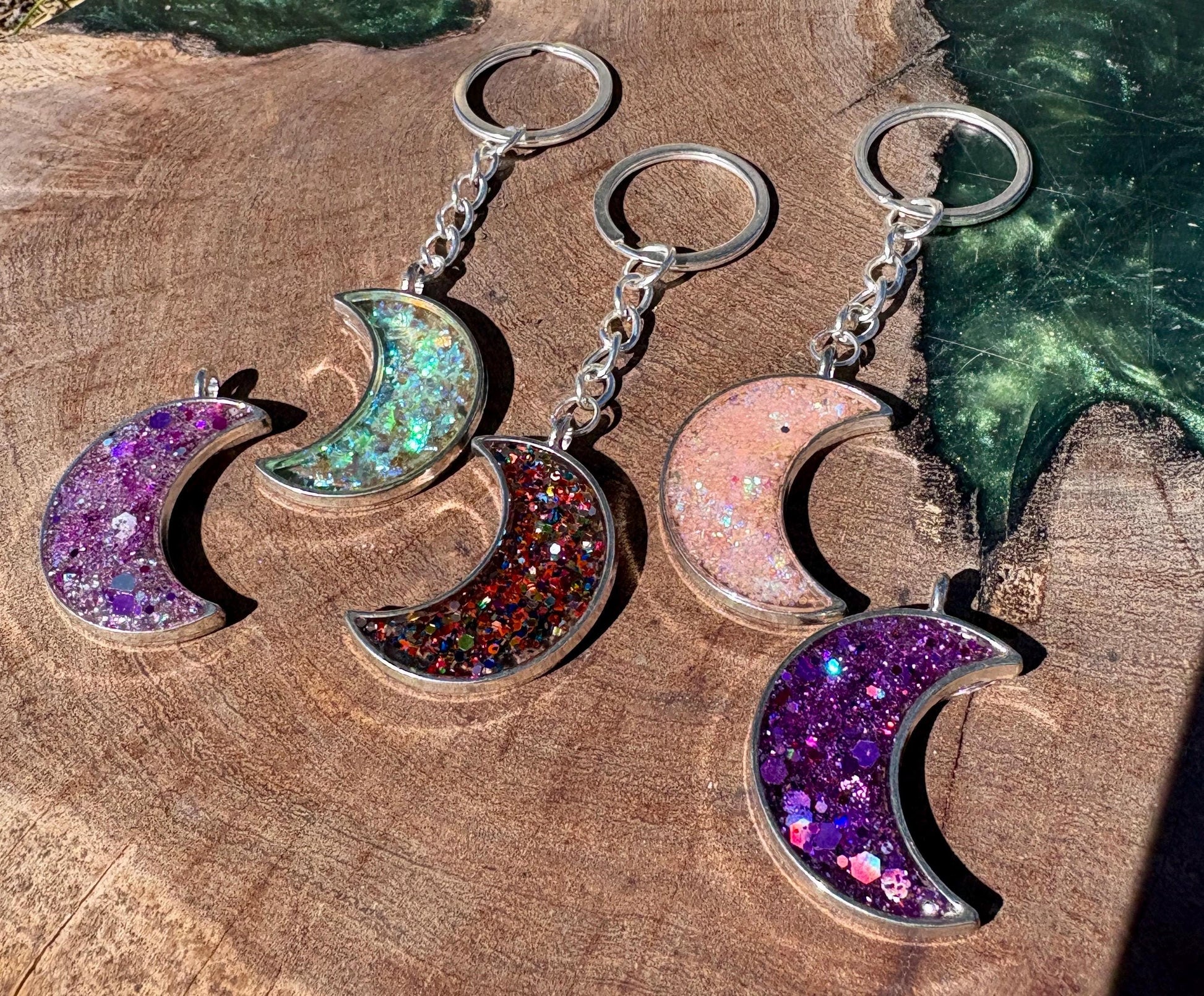 Stardust Moon Keychain | Silver Crescent Resin Galaxy Glitter Keychains Consecrated Jewelry Co.