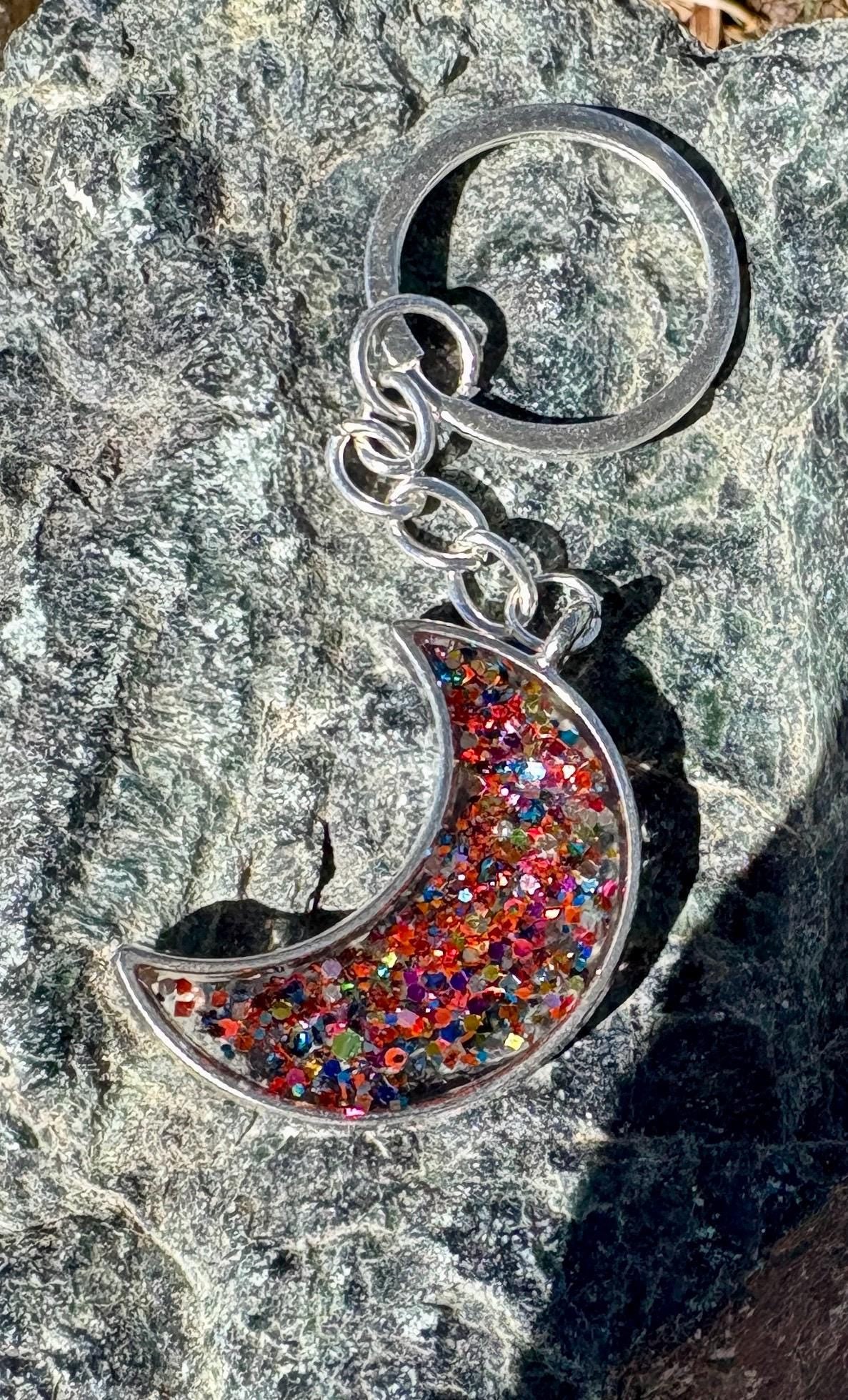 Stardust Moon Keychain | Silver Crescent Resin Galaxy Glitter Keychains Consecrated Jewelry Co.