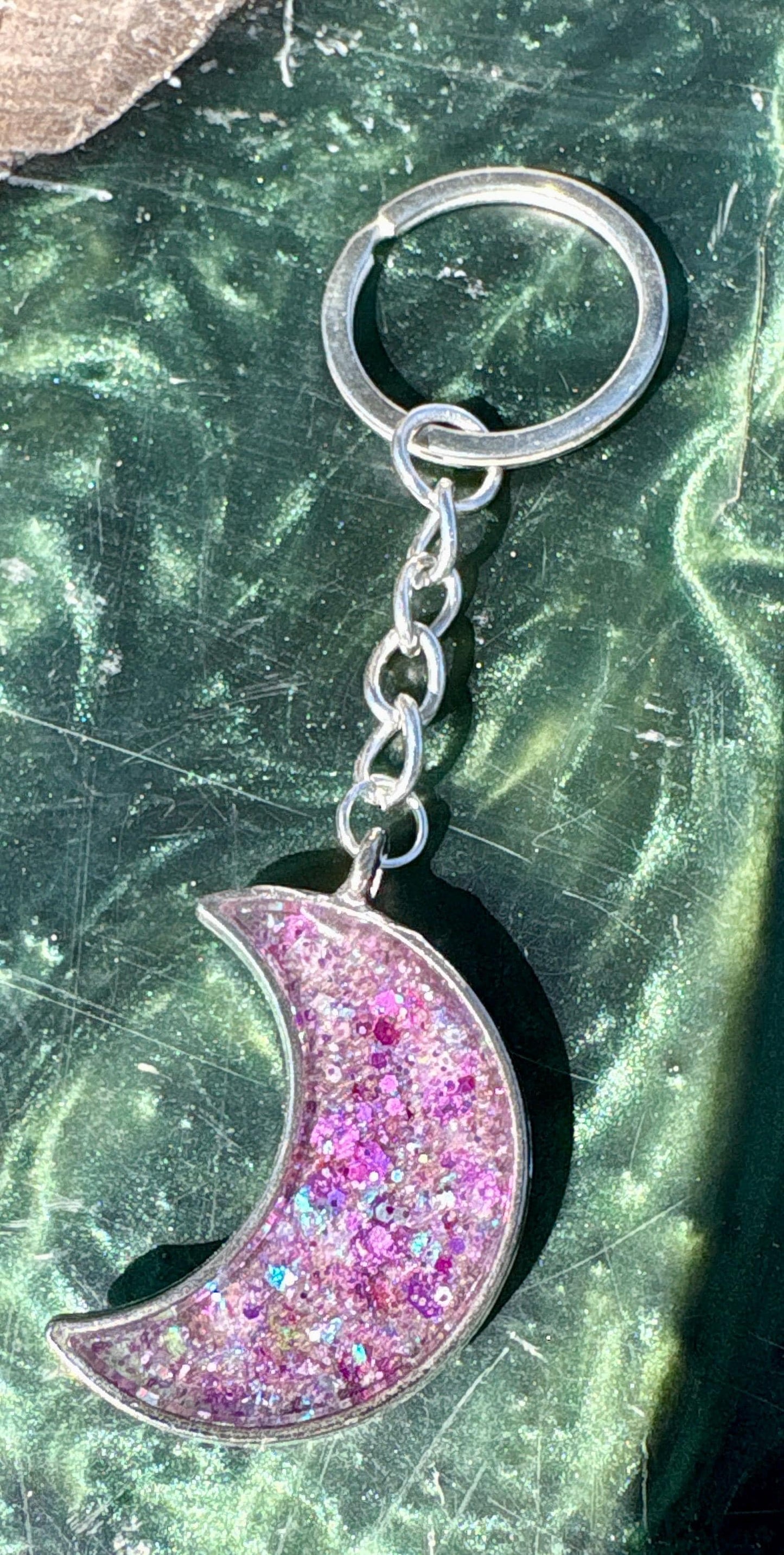 Purple Stardust Crescent Moon Resin Keychain | Consecrated Jewelry Co. Keychains Consecrated Jewelry Co.