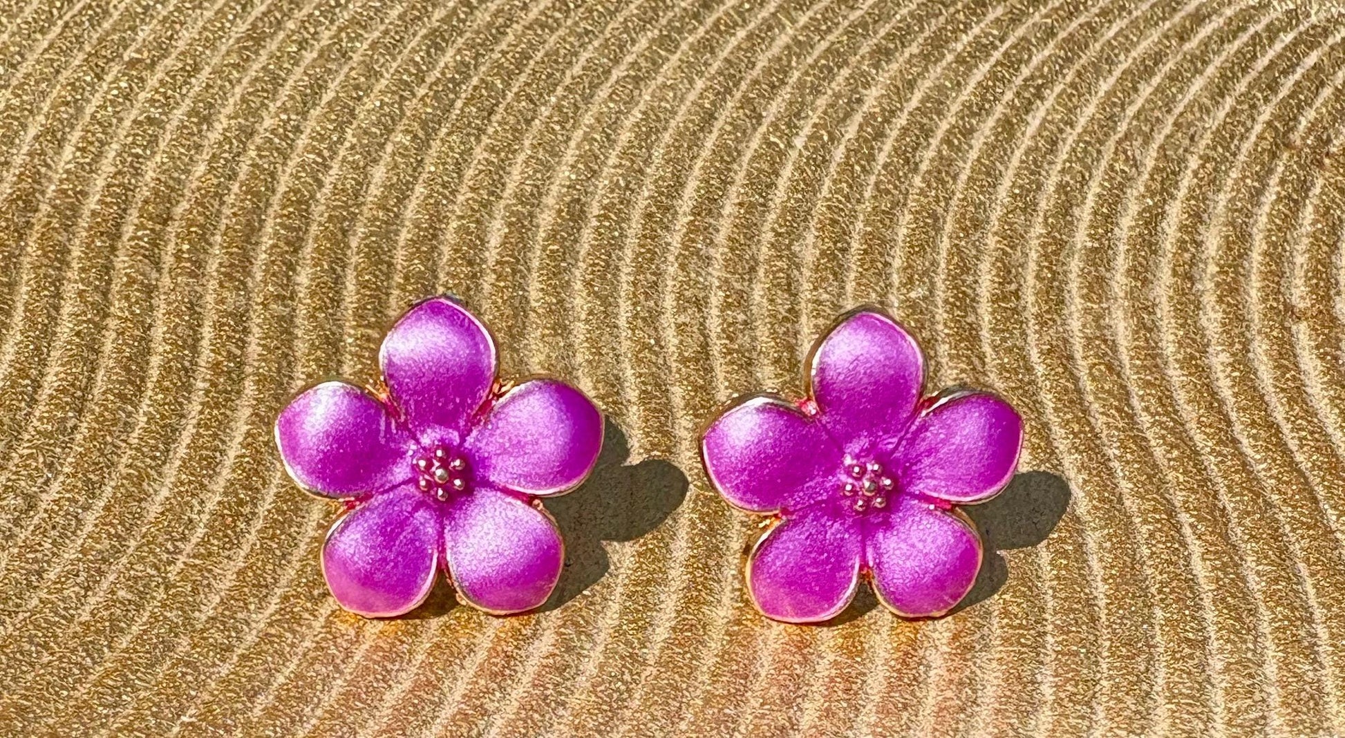 Purple & Fuchsia Enamel Gold Flower Stud Earrings | Consecrated Jewelry Co. Earrings Consecrated Jewelry Co.