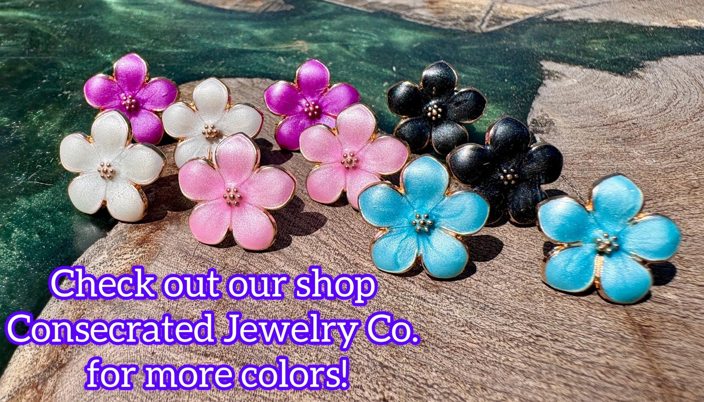 Black Enamel Gold Flower Stud Earrings | Consecrated Jewelry Co. Consecrated Jewelry Co.