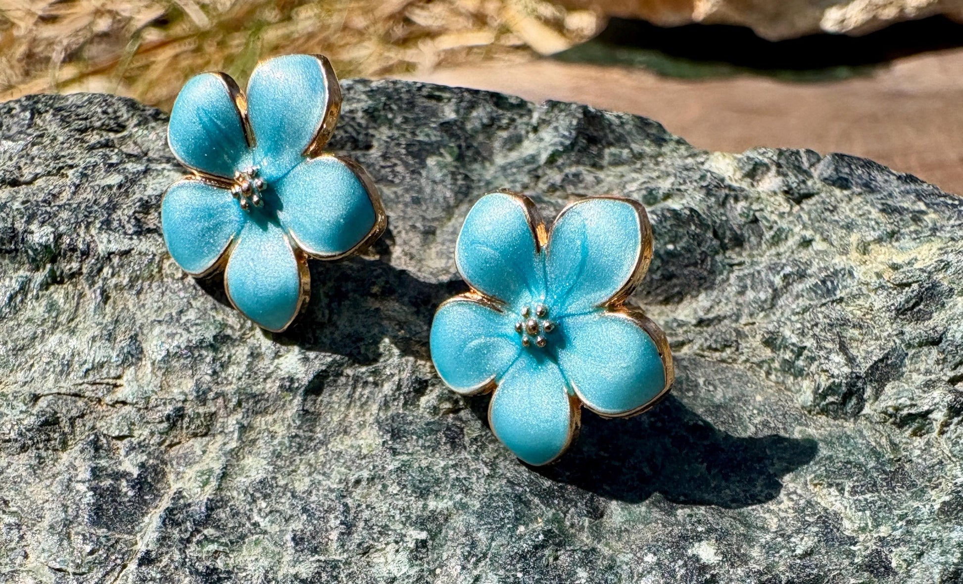 Blue Enamel Gold Flower Stud Earrings | Consecrated Jewelry Co. Earrings Consecrated Jewelry Co.