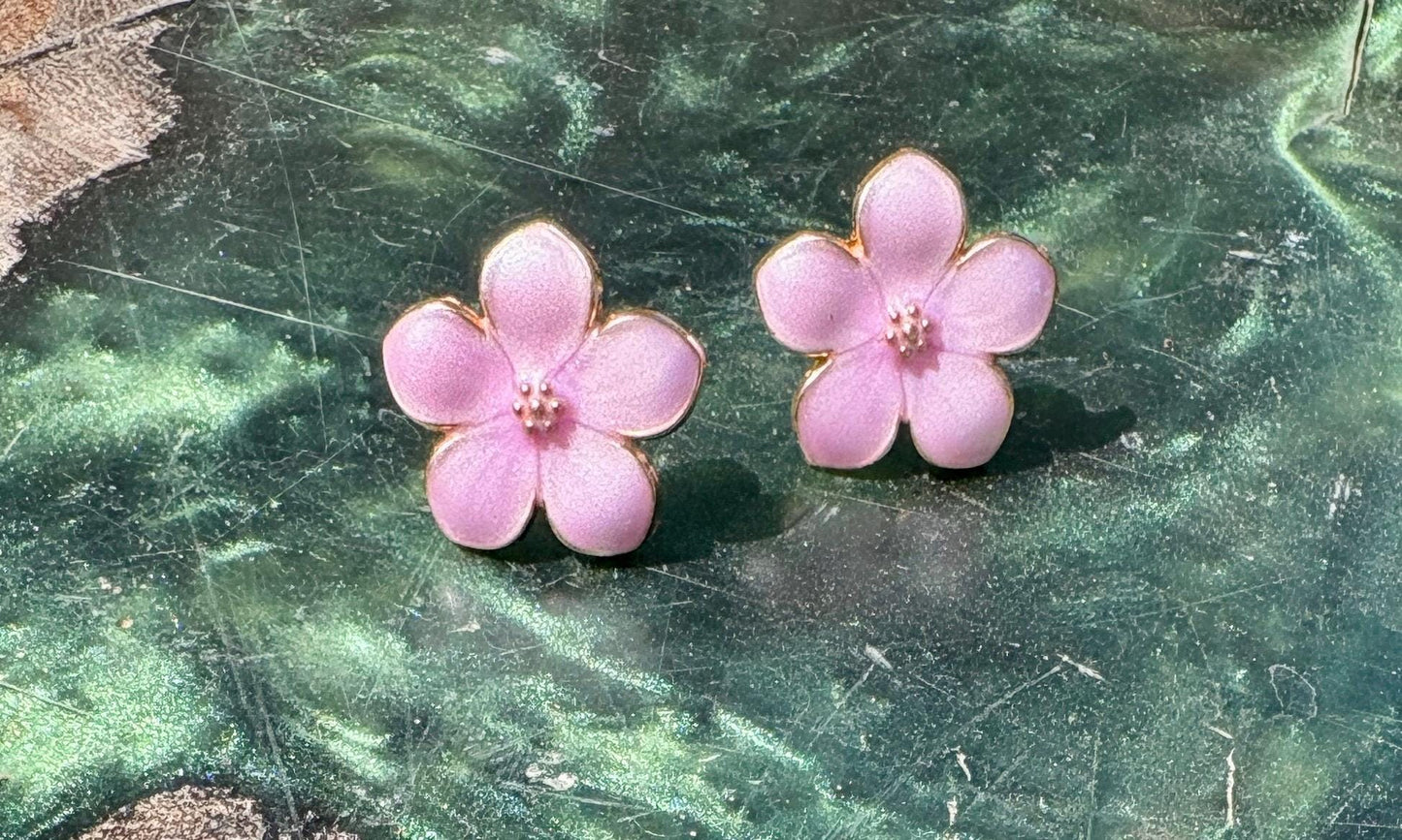 Pink Enamel Gold Flower Stud Earrings | Consecrated Jewelry Co. Earrings Consecrated Jewelry Co.