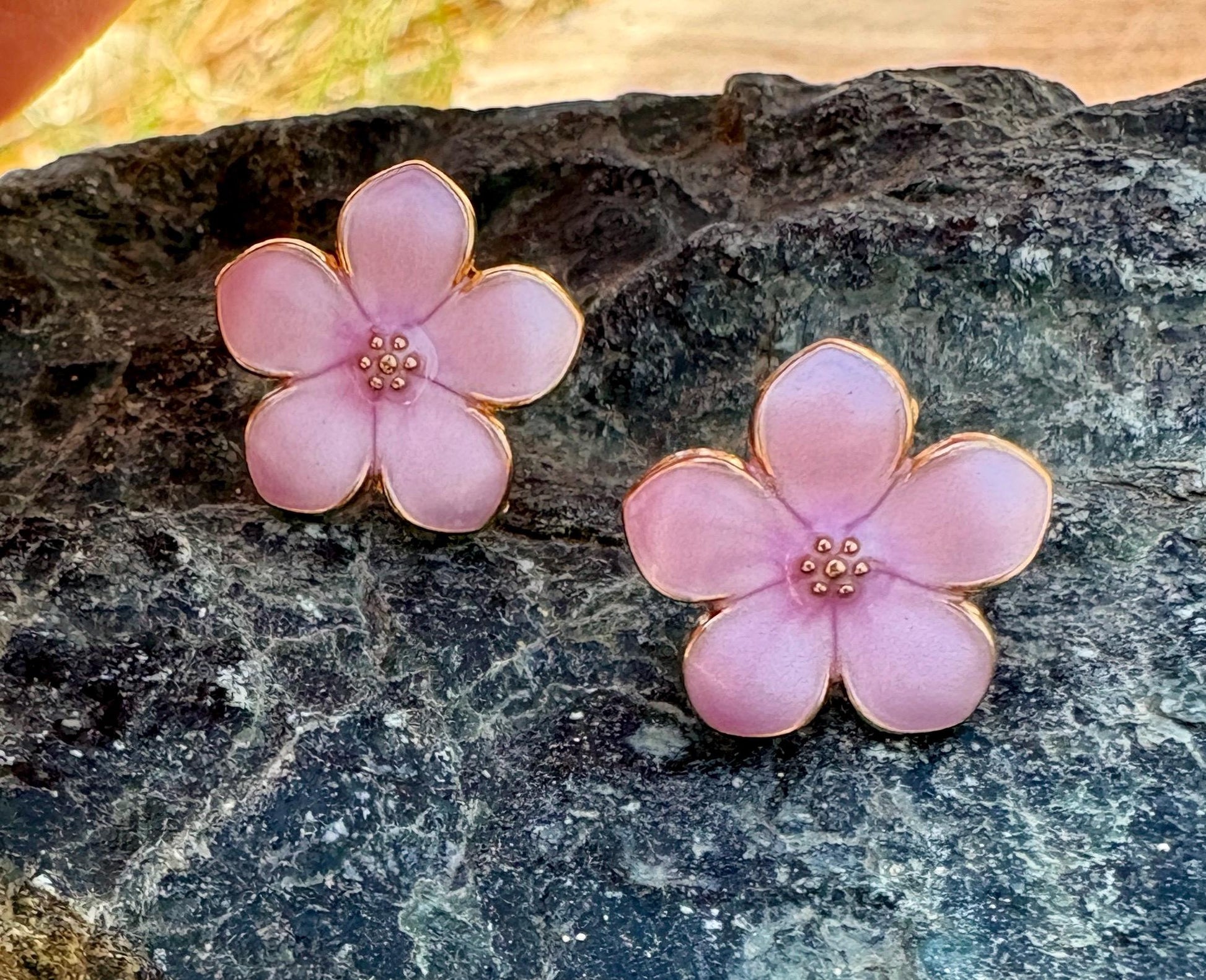 Pink Enamel Gold Flower Stud Earrings | Consecrated Jewelry Co. Earrings Consecrated Jewelry Co.
