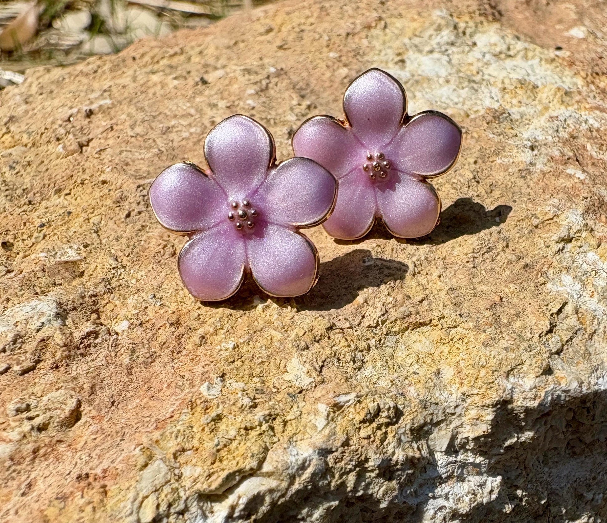 Pink Enamel Gold Flower Stud Earrings | Consecrated Jewelry Co. Earrings Consecrated Jewelry Co.