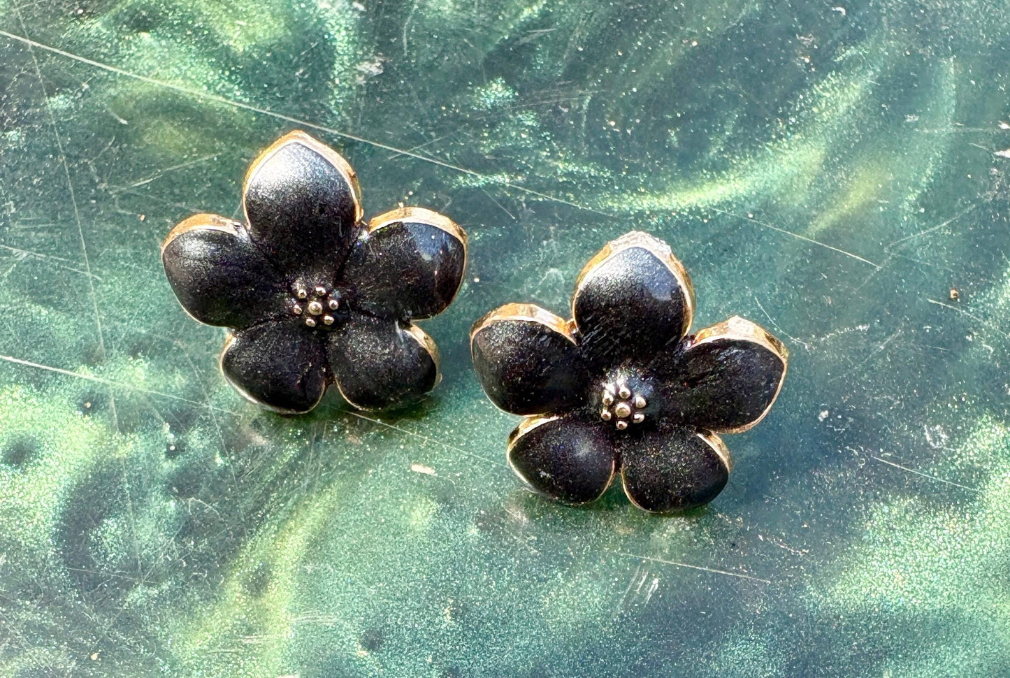 Black Enamel Gold Flower Stud Earrings | Consecrated Jewelry Co. Consecrated Jewelry Co.