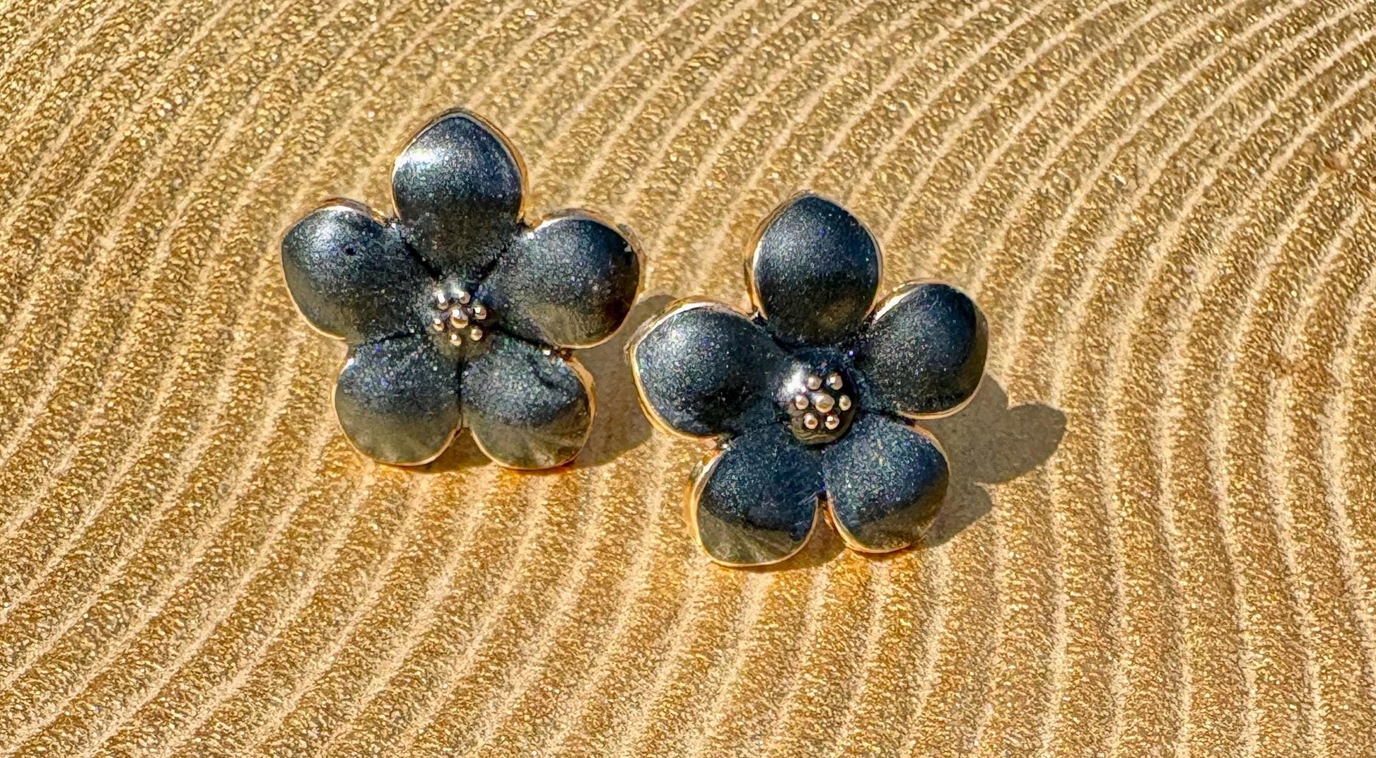 Black Enamel Gold Flower Stud Earrings | Consecrated Jewelry Co. Consecrated Jewelry Co.