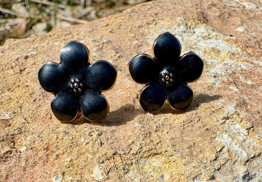 Black Enamel Gold Flower Stud Earrings | Consecrated Jewelry Co. Consecrated Jewelry Co.