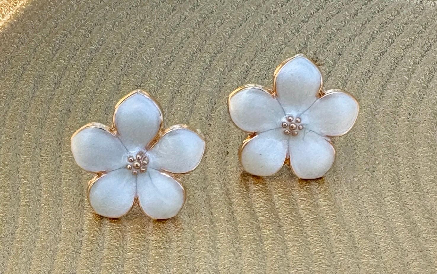 White Enamel Gold Flower Stud Earrings | Consecrated Jewelry Co. Earrings Consecrated Jewelry Co.