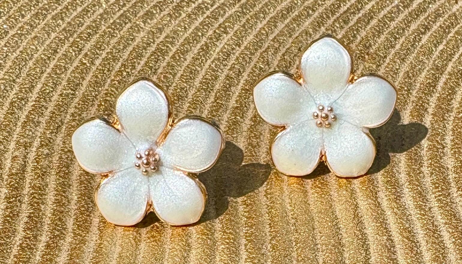 White Enamel Gold Flower Stud Earrings | Consecrated Jewelry Co. Earrings Consecrated Jewelry Co.